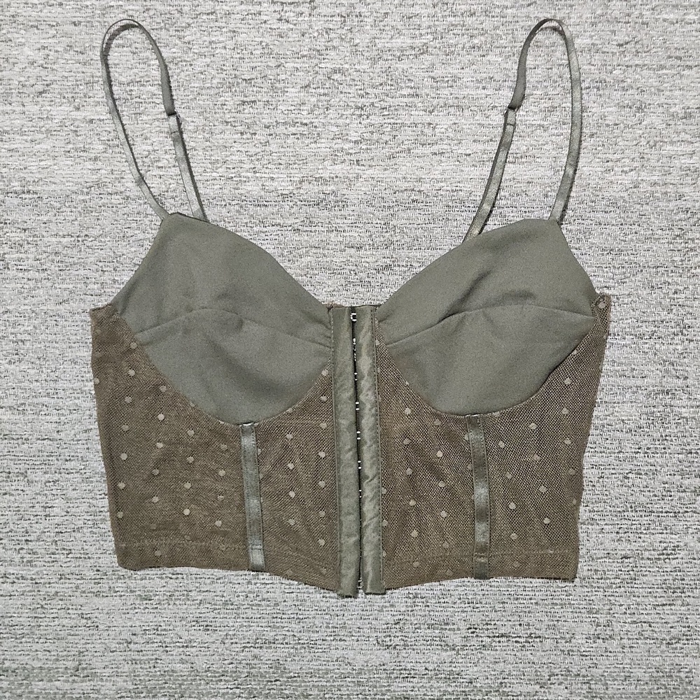 Free People Olive Green Mesh Detail Corset Top